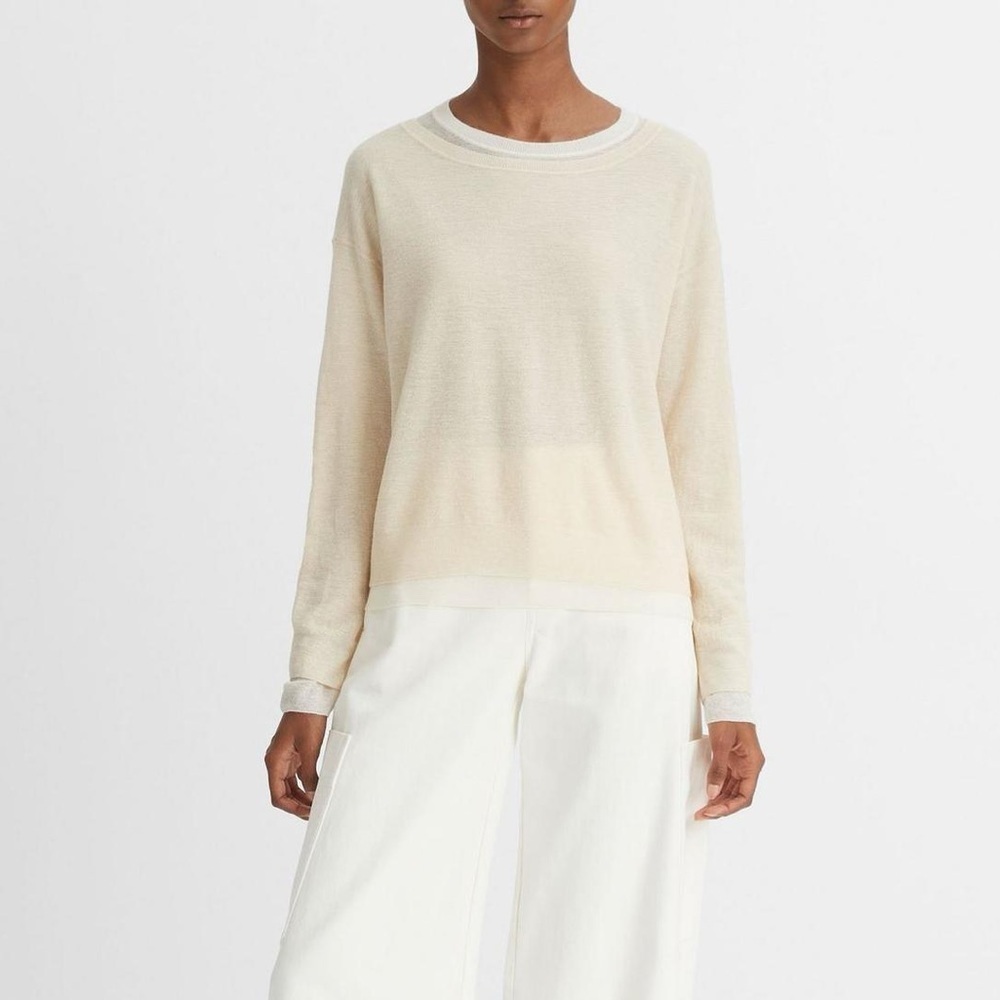 VINCE
layered fine-knit jumper Double Line Cream and White XXS